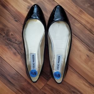 Black faux patent leather flats